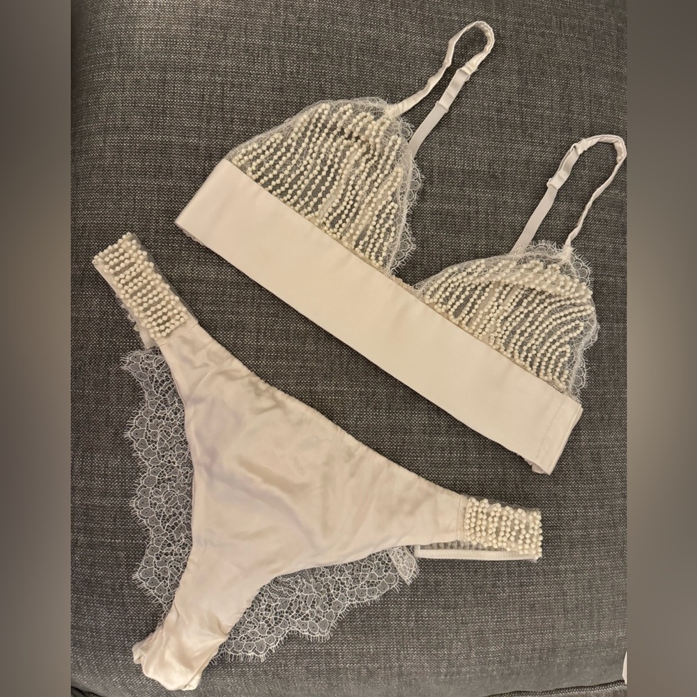 Ivory bralette with matching beaded thong. NWOT.